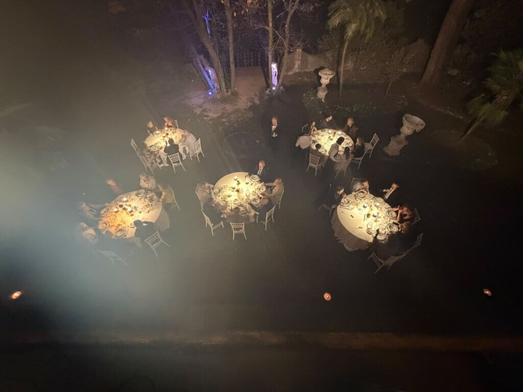 Aerial view of the WS Winesommelier private dinner in the garden of Villa di Castel Vitoni